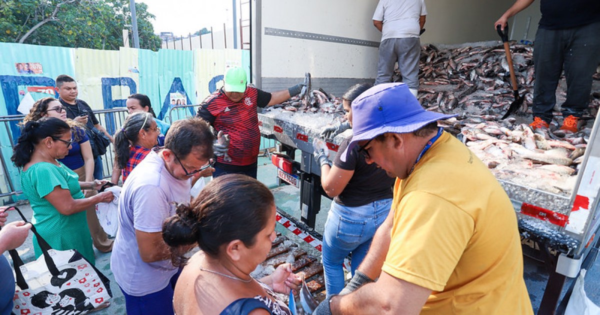 Moradores da zona Leste recebem pescado em pontos de distribuição de Manaus